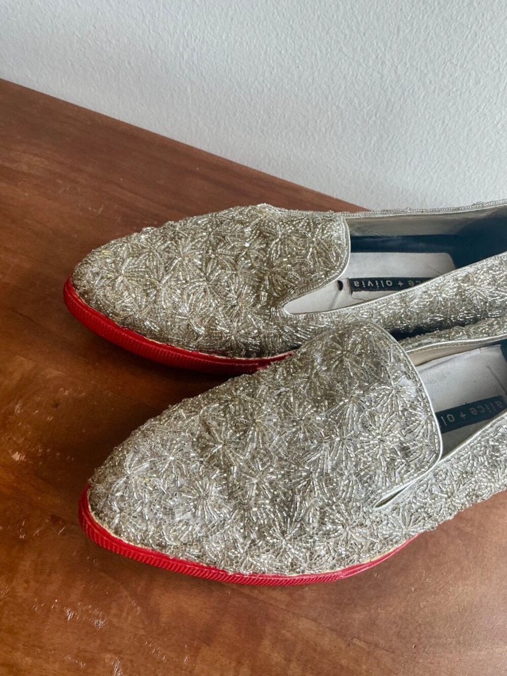 alice + oliva Silver Beaded + Studded Red Bottom Loafers - Picture 4 of 12
